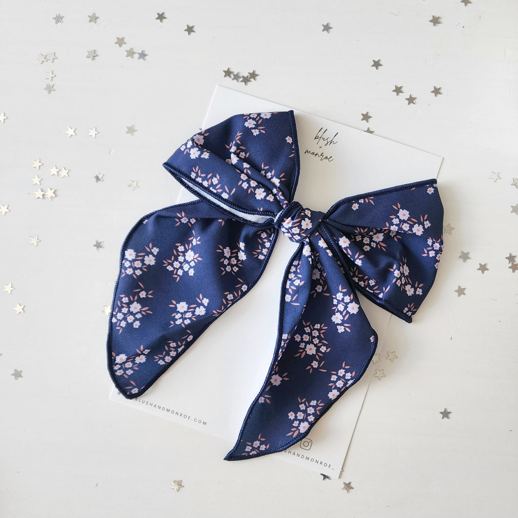 Navy Floral Bow