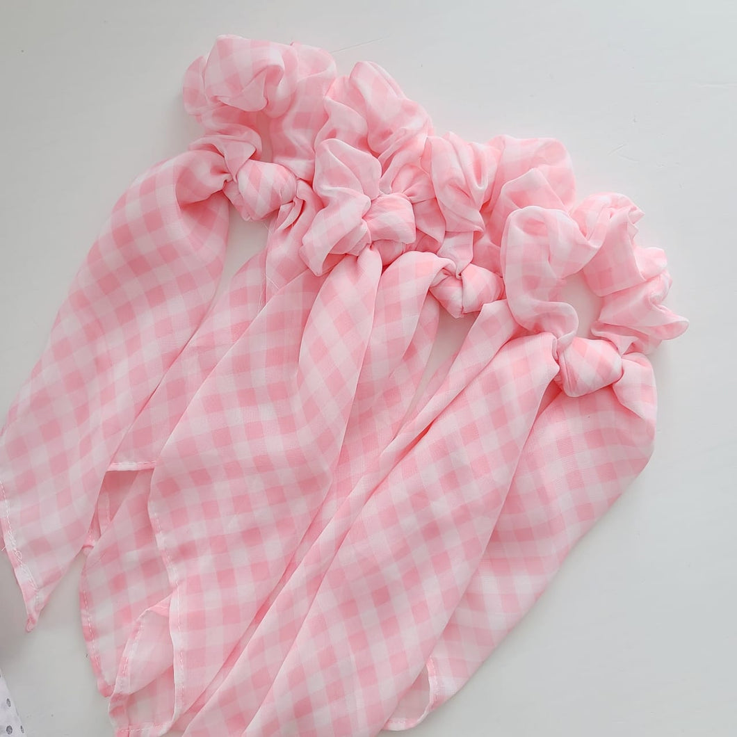 Pink Gingham knot Scrunchie