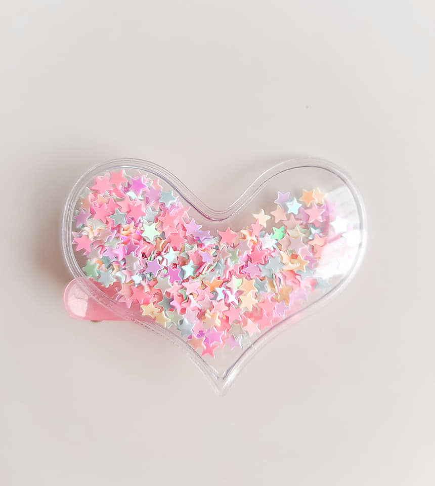 Heart Confetti Hair Clip-Pastel Rainbow